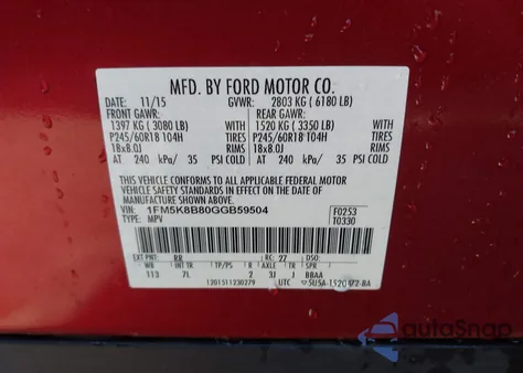 2016 Ford Explorer from USA, damaged, VIN 1FM5K8B80GGB59504